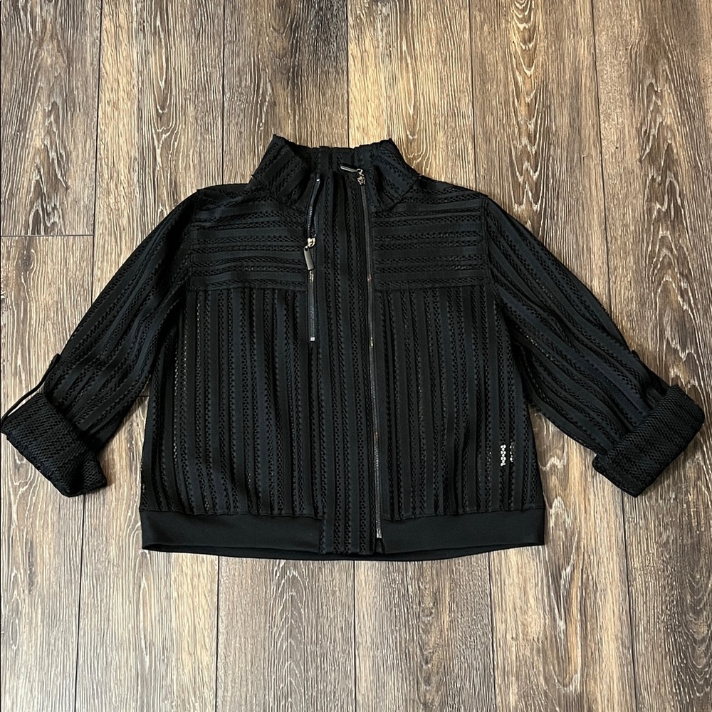 IC by Connie K Black Mesh Zip Up Jacket Women’s Large Made in USA